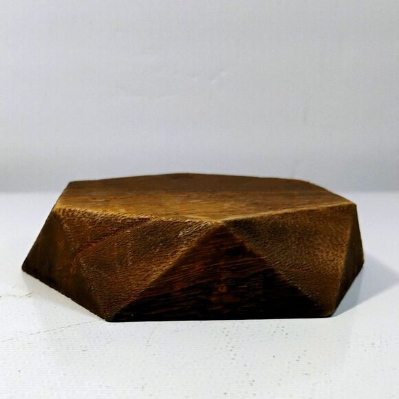 Vtg Hand carved & Painted Pear Wooden Green Fruit & Geometric Base Coaster Set - Picture 3 of 12